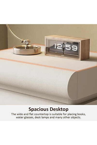 eR D L Bedside table with 3 drawers made of solid wood for the bedroom, -leather, 50x40x50 cm,