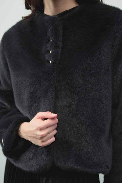 Hooopstore Short Buttoned Plush Anthracite Jacket