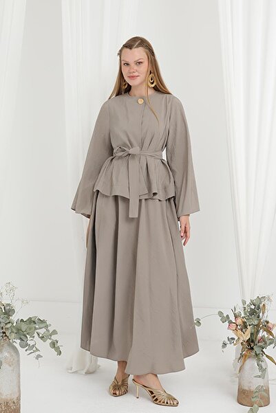 Loreen Women's Belted Jacket Two-Piece Set -20685Tks - Khaki