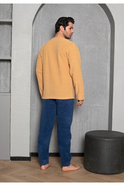 Serena Men's yellow & blue "WE ARE THE CHAMPIONS" cold season pajamas - polar material