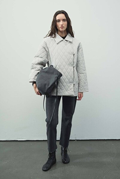 Hooopstore Buttoned Quilted Gray Coat