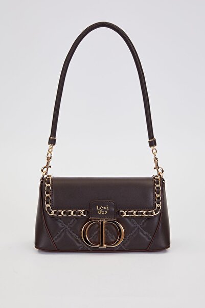 Levidor Quilted Embroidery and Chain Knit Detailed Double Strap Medium Size Women's Shoulder Bag Lv930583