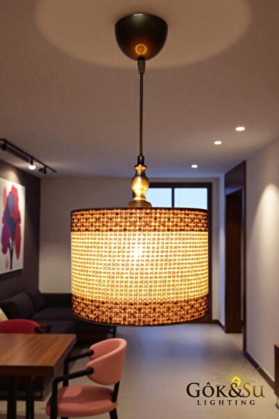 Göksu Lighting Kontrast Dokulu Silindir - Modern Rustik Hasır Örgü Sarkıt Avize