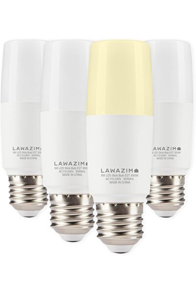 Lawazim عصا LED 9 وات E27 - عبوة من 4 قطع، أبيض دافئ 3000 كلفن، 720 لومن، ما ...