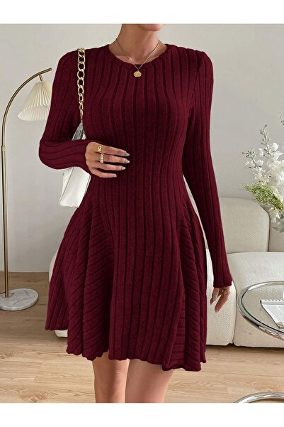 Maly Love Rochie tricotată cu mânecă lungă, cu guler rotund, cu șnur, de damă...