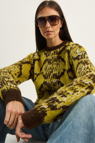 Bianco Lucci Women's Patterned Crew Neck Fleece-Lined Knitwear Sweater 9074 60283764