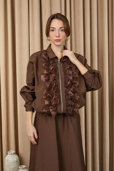 Loreen Γυναικείο Σετ Μπουφάν με Φερμουάρ με Λεπτομέρειες από Βολάν και Δαντέλα - 20707TKM - ΚΑΦΕ