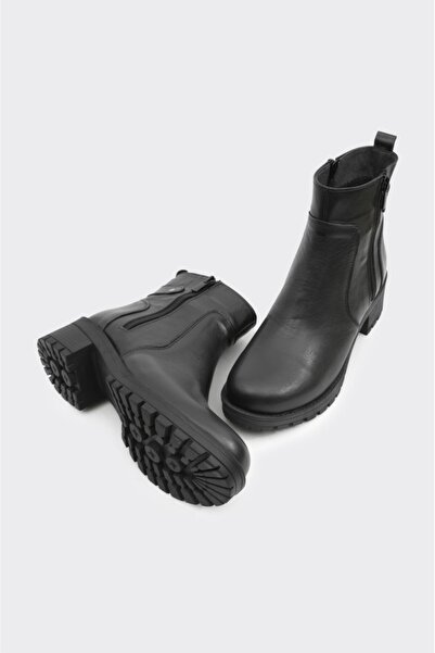 derinet Hakiki Deri Fermuarlı Kadın Bot