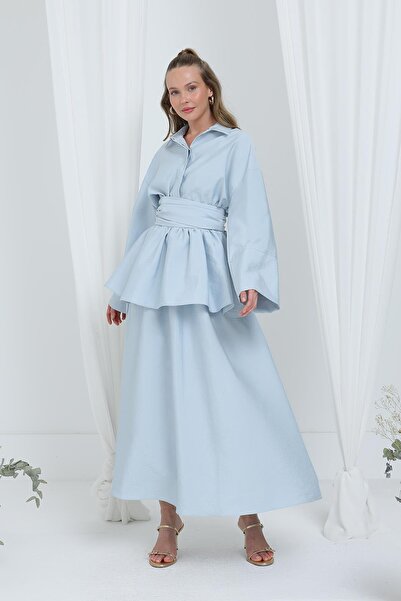 Loreen Women's Luna Belted Minimal Skirt Set -20682Tks - Blue