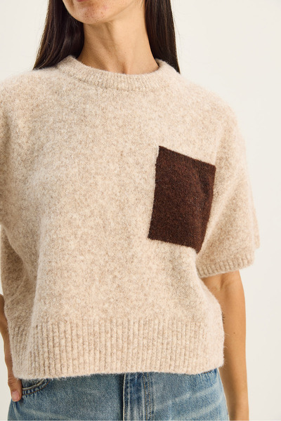 Bianco Lucci Pulover tricotat cu mânecă scurtă, cu buzunare, pentru femei, 2551 60283758