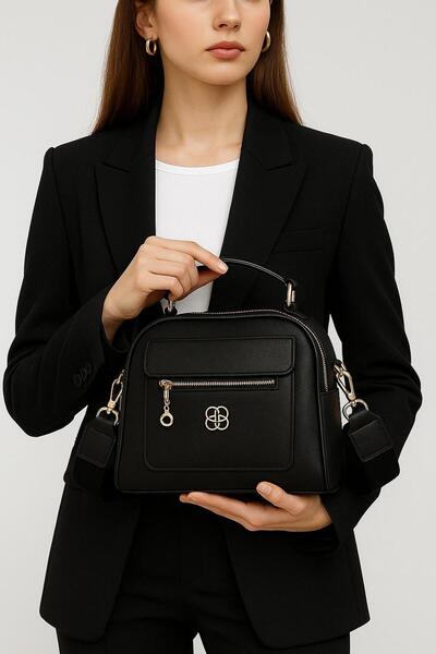 AVCA Women's Black Multi-Compartment Faux Leather Classic Hand Shoulder Bag