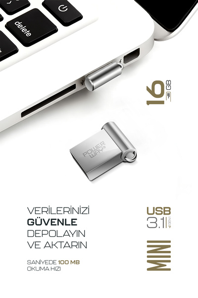 POWERWAY ذاكرة فلاش فائقة السرعة بسعة 16 جيجابايت من نوع USB 3.1 بهيكل معدني