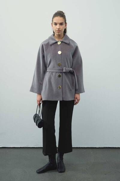 Hooopstore Milena Gold Buttoned Smoked Jacket Coat