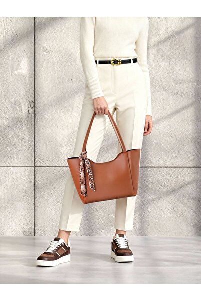 Kontes Women's Scarf Gift Shopper Hand and Shoulder Bag with Zipper and Snap Closure