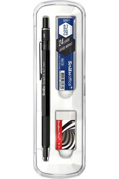 Scrikss Office Graphx 3'lü Set Mekanik Kurşun Kalem Silgi Min Mat Siyah 0.7 Mm
