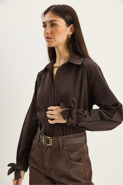 Bianco Lucci Women's Cuff Detailed Poplin Shirt 2153 60283763