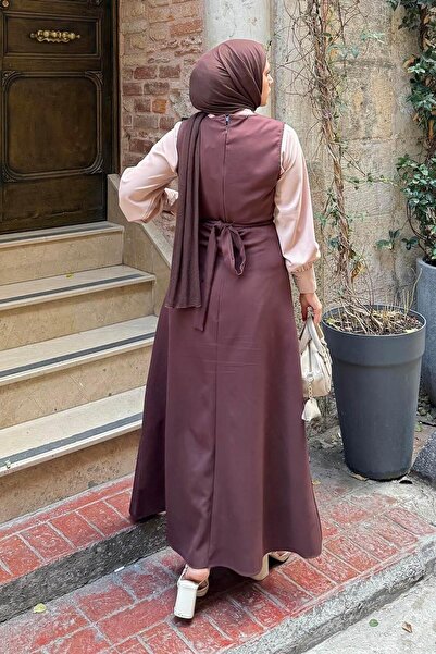 lamelif Φόρεμα με λεπτομέρεια με κουμπιά πικρό καφέ