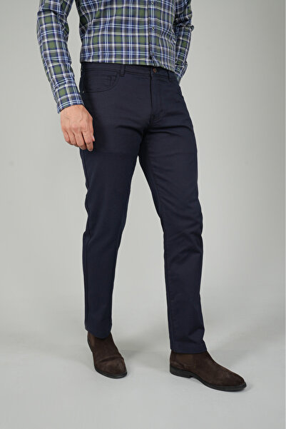 Bisse Men's 5-Pocket Sports Cotton Navy Blue Trousers
