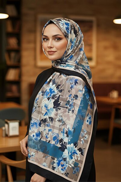 AFVENTE Μπλε βαμβακερό σάλι με σχέδιο λουλουδιών νερού