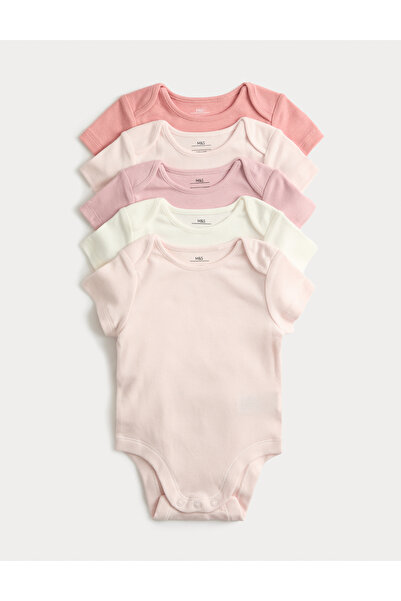 Marks & Spencer 5’li Saf Pamuk Düz Kısa Kollu Body (0-3 Yaş)