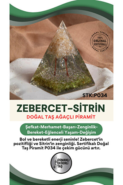 OSMANLI DEĞERLİ TAŞ Sertifikalı Zebercet-Sitrin Doğal Taş Piramit P034