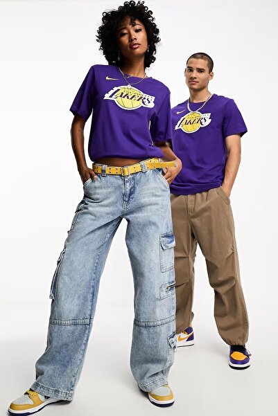 Nike Μπλουζάκι μπάσκετ NBA LA Lakers με λογότυπο ομάδας, γραφικό μπλουζάκι, μπλουζάκι από βαμβάκι, μωβ