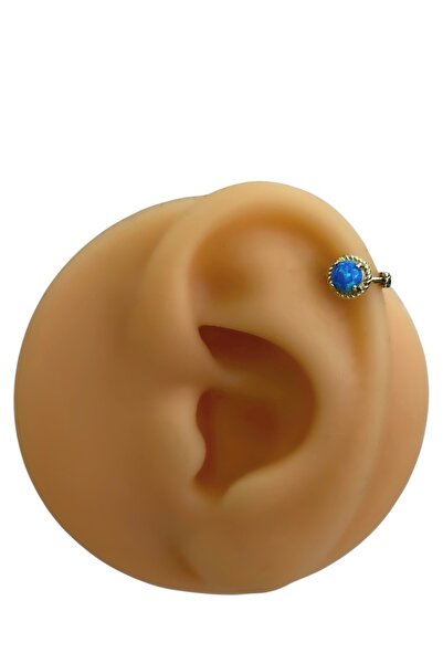 Siminkari 925 Ayar Gümüş Üzerine Mikron Altın Kaplama Büyük Opal Taşlı Halka Piercing Helix 7 mm