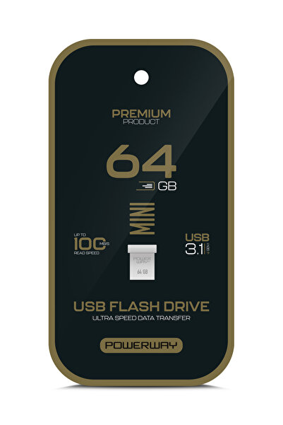 POWERWAY Premium 64 Gb Mini USB 3.1 Metal Body Ultra Fast Flash Memory Data Traveler