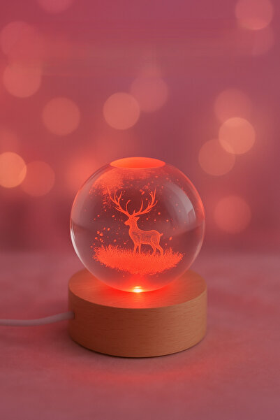 ALYTECH Geyik Figürlü LED Işıklı Usb Bağlantılı Renk Değiştiren 3D Cam Küre G...