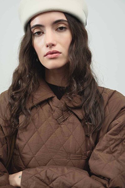 Hooopstore Καπιτονέ καφέ παλτό με κουμπιά