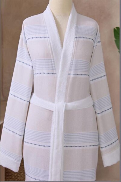 Özdilek Textura Peshtamal Blue White Family Set Kimono Bathrobe