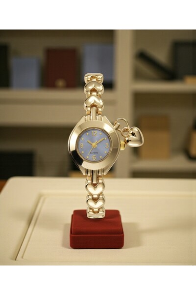 Er-Nev Gold Color Heart Charm Model Women's Wristwatch