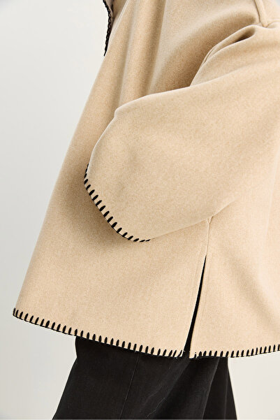 Bianco Lucci Women's Crochet Detailed Coat with Mock Neck Pockets and Oversized Buttons 0317 60283769