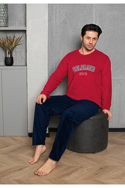 Serena Men's red & navy blue "COLORADO STATE" cold season pajamas - fleece material