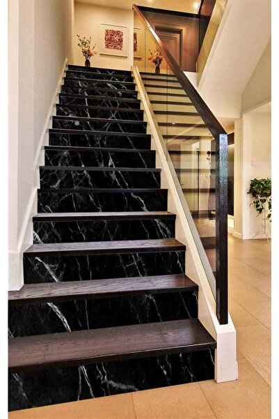 ZeytinReklam Merdiven Sticker Folyo Kaplama (5 Adet 18 X 120 Cm Siyah Çatlak ...