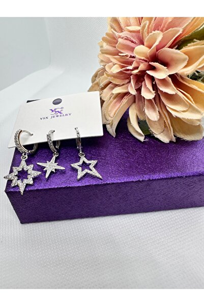 YSX JEWELRY Star Pendant 3-Piece Steel Earring Set