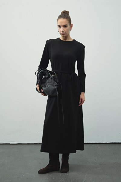 Hooopstore Aller Detailed Compact Cotton Black Dress