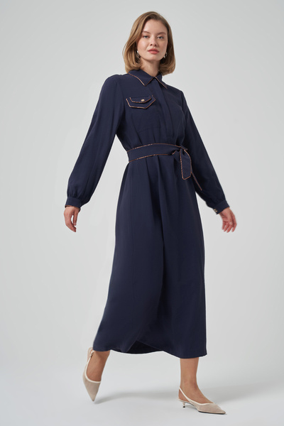 Nuss Pocket Detail Belted Dress 2005 Navy Blue