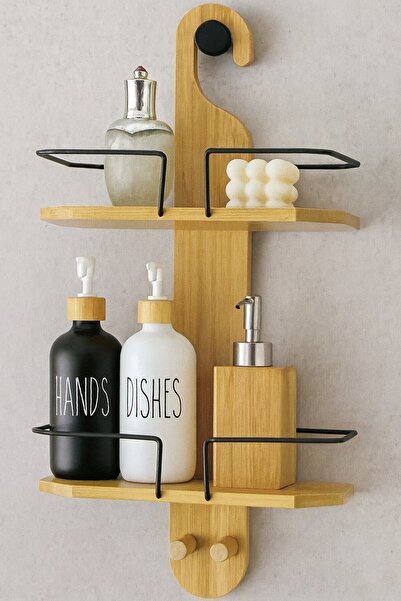 Vichy Doğal Bambu Askılı 2 Katlı Çok Amaçlı Raf BR-6703