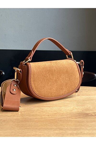 na nura collection Tan Women's Suede Half Moon Model Hand and Shoulder Bag