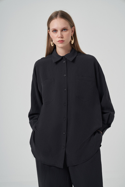 Nuss Shirt Wide Leg Pants Set 1021 Black