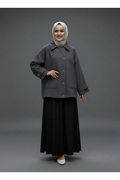 BENAHOLL Aliona Short Coat with Epaulet Sleeves and Batwing Sleeves-Ek687 Anthracite