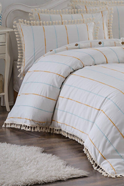 XVA Yadens Pamuklu Düğmeli Püsküllü Çift Kişilik Nevresim Seti