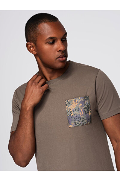 OMBRE Men's Cotton T-shirt with Printed Pocket - Dark Olive V1 OM-TSPT-0227