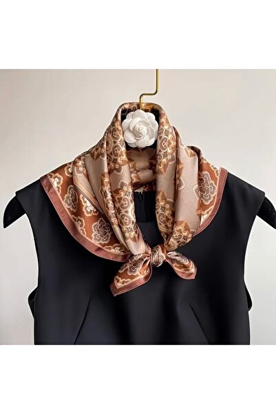 Accessories Hei Brown Patterned Stylish Silk-Look Women's Accessory Scarf Foulard