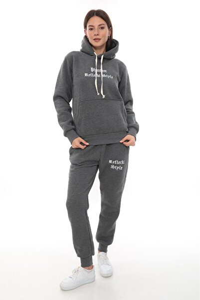 VAJESTO Γυναικείο Σετ αθλητικής φόρμας ανθρακί με κουκούλα τσέπες καγκουρό επ...