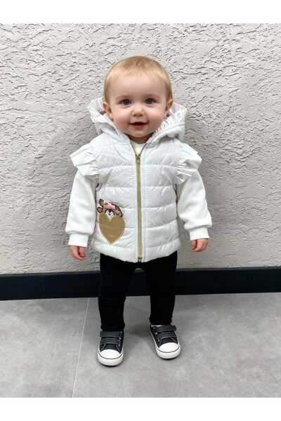 Gocoland Girl's Hooded Heart Bear Embroidered Puffer Vest