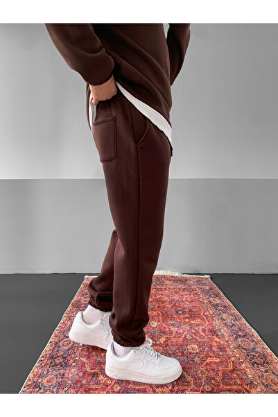 NO1 KONSEPT Καφέ Premium oversized επένδυση fleece Φούτερ με επένδυση fleece κλωστές