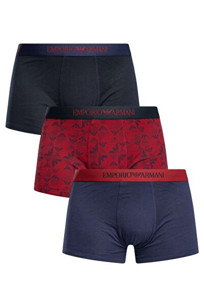 Emporio Armani Men's Soft Cotton Logo Elastic Waistband 3-Piece Navy Blue Boxer Em000260 Af10800-Mb290