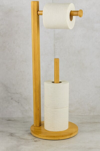 Vichy Natural Bamboo Toilet Paper Stand – Double Layer Roll Holder and Spare Paper Organizer Br-6720